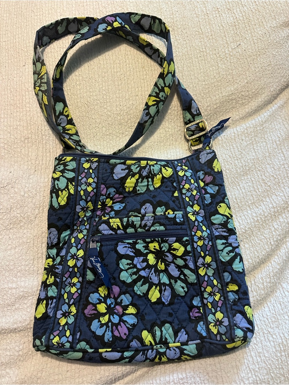 Vera Bradley Navy Quilted Floral Crossbody with Yellow & Mint Accents